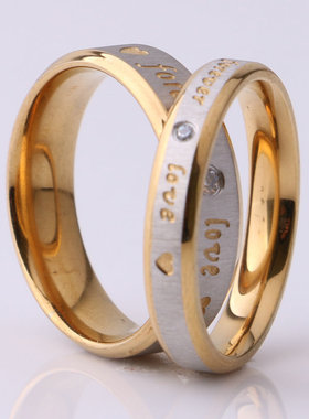 金店专用真爱永恒镶钻拉丝磨砂港号钛钢戒指高级感情侣婚礼钻戒