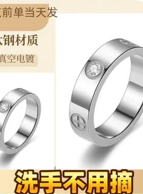 跨境爆款欧美简约镶钻戒指钛钢戒指不锈钢指环不掉色