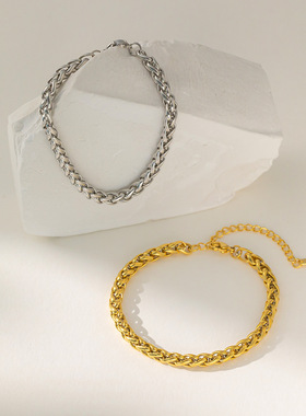 跨境热销爆款18K金钛钢素链简约气质绳链不锈钢真空电镀厂家批发