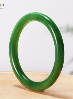 天然新疆和田玉碧玉手镯女平安镯