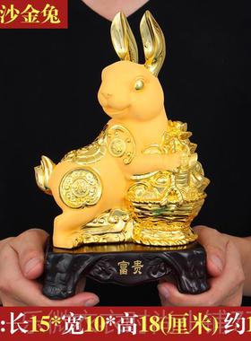 新款二生肖招财金送兔摆件 送福财富十子贵兔工艺品风水招财装饰
