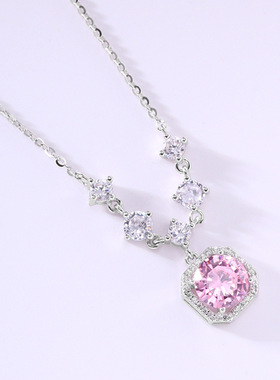 925纯银方形镶钻项链女简约时尚