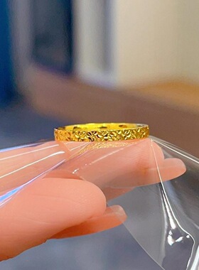 越南沙金满天星碎冰冰爆闪素圈戒指男女款轻奢细圈情侣对戒送礼物