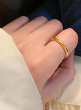 古法素圈戒指女金包银实心磨砂光面指环情侣款对戒520情人节礼物