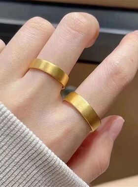 越南沙金古法平安无事戒指男女宽面素圈情侣指环结婚三金配饰礼物