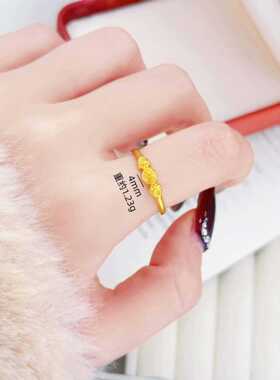 越南沙金古法猫爪福字开口戒指女士仿真金小众轻奢高级感指环配饰