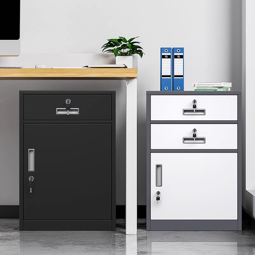 办公室桌下文件柜资料柜工具收纳柜铁皮矮柜储物柜抽屉带锁小柜子 - 图0