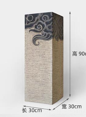 新款禅意中式软装仿古玄关落地底座人造柱样间栈石客茶室布置摆板