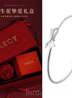 新款c足镯lect珂里蝶结银手女纯银年轻款银镯子999银实心生日蝴礼