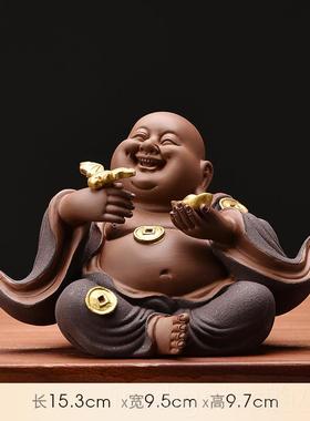 新款新式禅意陶瓷财弥勒招摆件客厅玄关中书桌佛像装饰茶室桌面摆