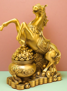 纯铜聚宝盆招财马摆件马到成功