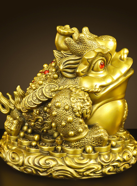 纯黄铜如意金蟾摆件双角蟾蜍家居饰品客厅店铺收银台开业礼品乔迁