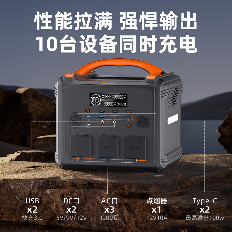 纽曼S1260户外电源便携式220V蓄电池大容量1.26度自驾游露营户外用电家用停电应急备用直播储能电站移动电源-图1