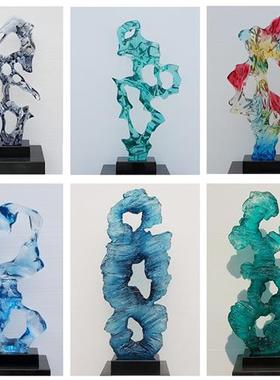 酒店大堂进口透明树脂太湖石雕塑落地假山摆件抽象琉璃艺术品定制