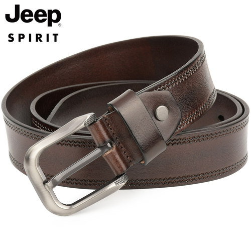 Jeep正品男士皮带真皮男款中年青年纯牛皮针扣手工牛仔裤腰带 - 图3