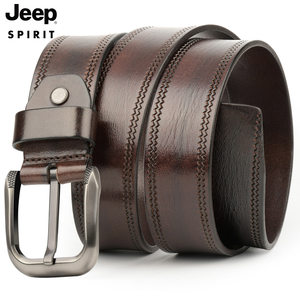 Jeep正品男士皮带真皮男款中年青年头层纯牛皮针扣手工牛仔裤腰带