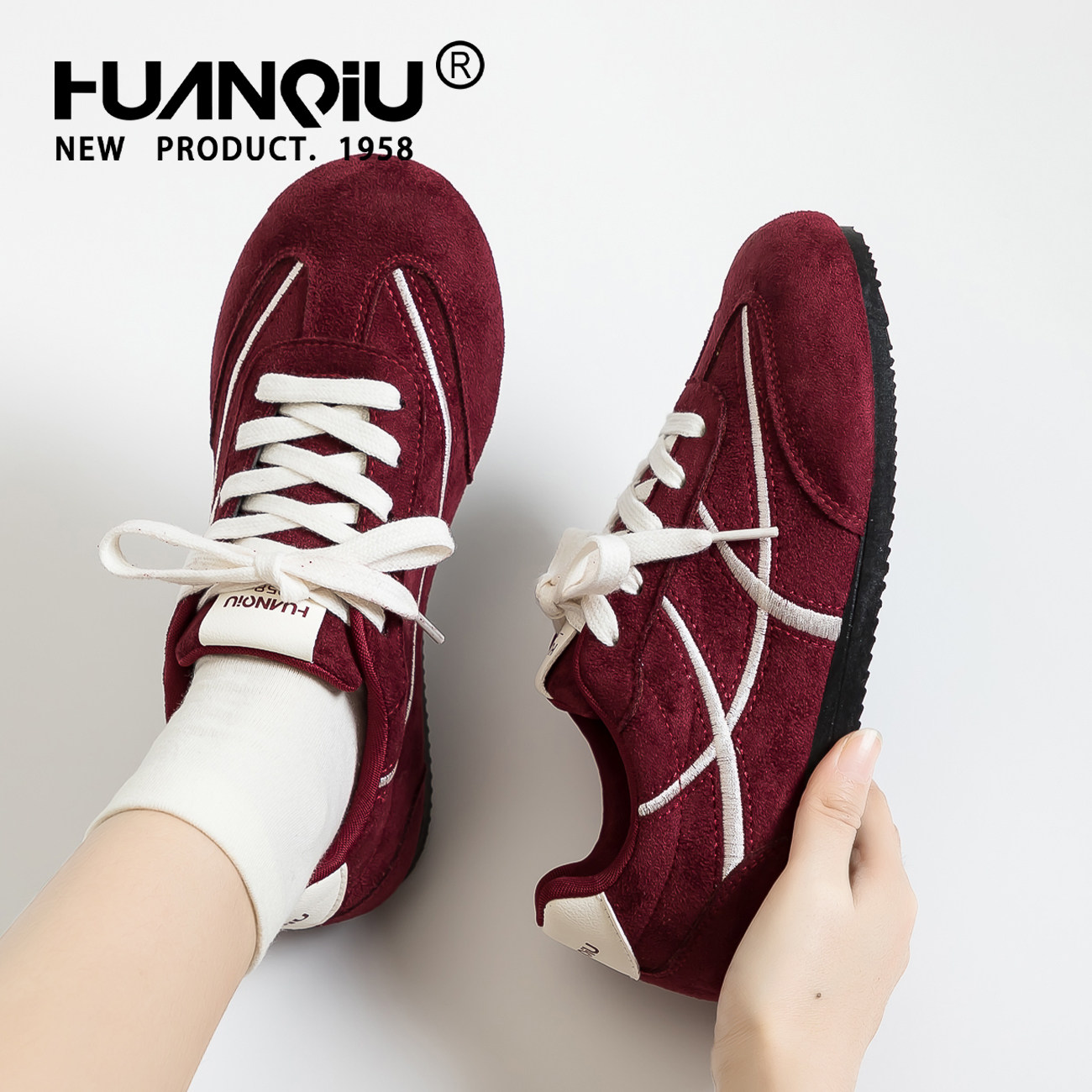 环球复古酒红德训鞋女2026春季新款休闲百搭学生平底校园运动板鞋,淘宝优惠券,粉丝福利购,淘宝优惠卷