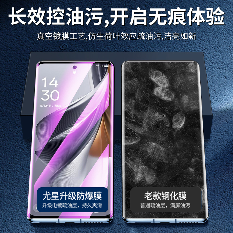 适用opporeno10钢化膜曲面抗蓝光防指纹reno10pro手机膜全屏覆盖高清防爆保护oporeno10pro+水凝膜全包边新款-图1