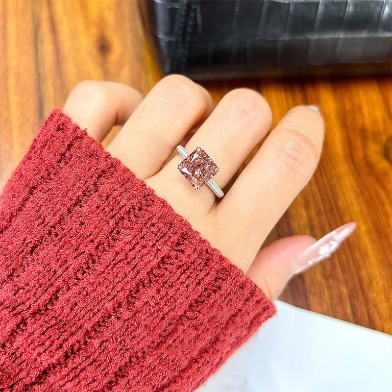 MIHMILY European designer natural ice morganite princess diamond ring for women with adjustable opening