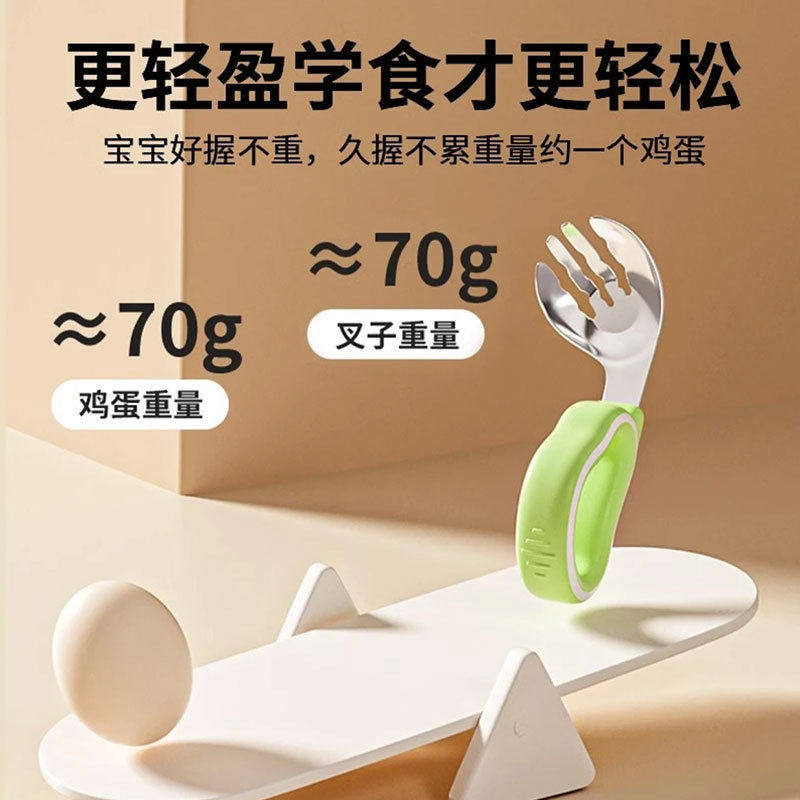自主进食勺子学吃训练一岁婴儿学吃饭儿童不锈钢餐具辅食勺叉,淘宝优惠券,粉丝福利购,淘宝优惠卷