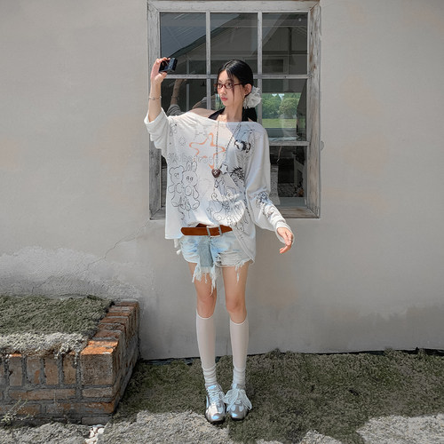 FTT FlyTheTruth『失重乐园』趣味印花防晒罩衫女夏季薄款长袖T恤 - 图3