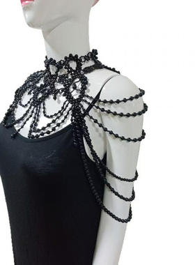 欧美婚纱珍珠披肩复古轻奢多层胸链项链肩链服装配饰B-0018全新