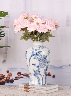 新中式青花瓷花陶瓷花摆件花艺插花客厅装饰摆件陶瓷花