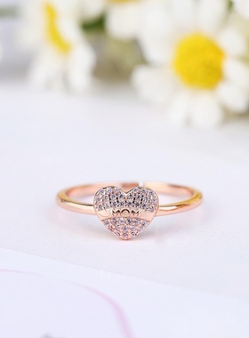 跨境新款 MOM心形镶粉锆石开口戒指 欧美时尚简约百搭爱心戒指女