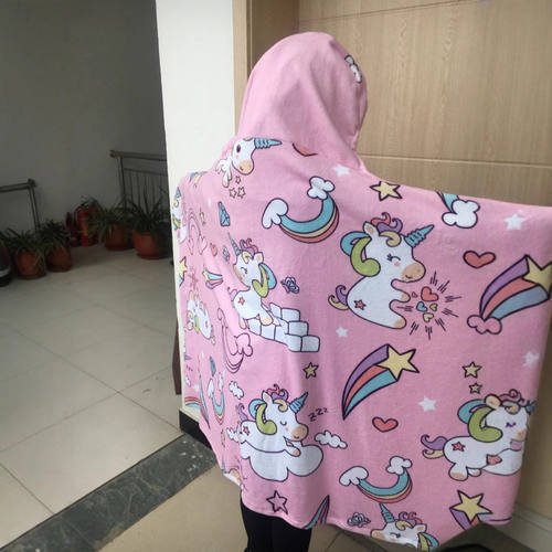 跨境毛绒少女心独角兽连帽大号披风斗篷公室午休披肩空调毯 - 图1
