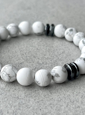 跨境新款天然白松石串珠手链时尚简约弹性绳手串饰品男工厂批发