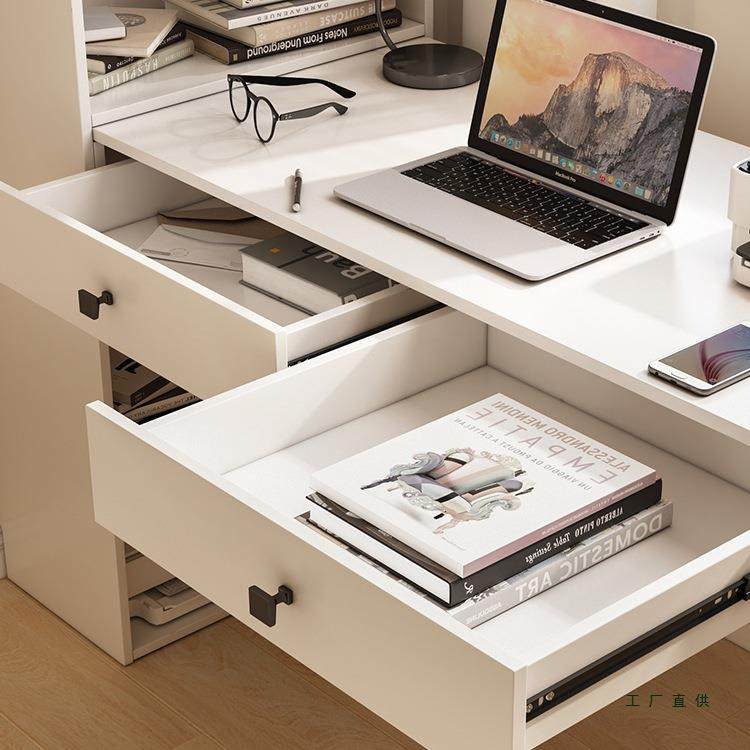 新款可伸缩书桌书架带书柜一体梳妆台小户型卧室家用奶油风电脑桌,淘宝优惠券,粉丝福利购,淘宝优惠卷