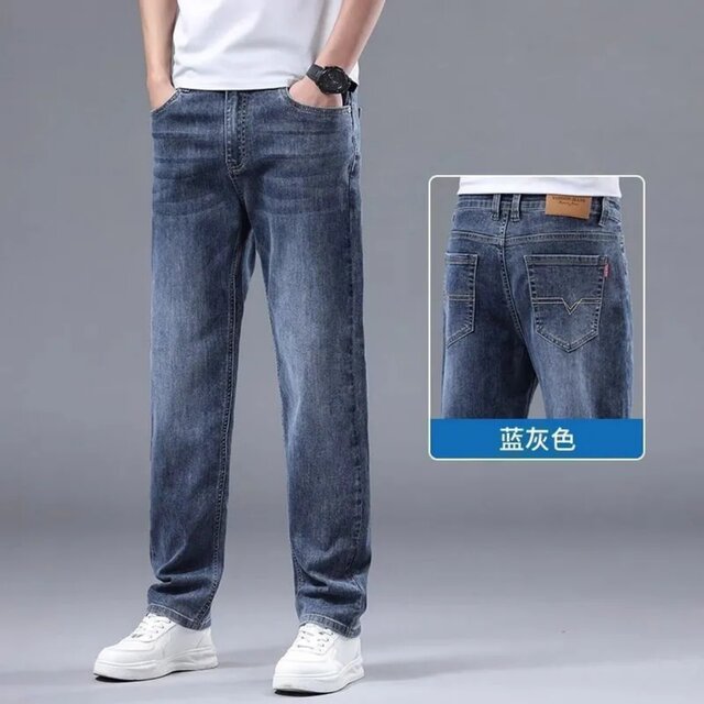 Stretch jeans ຜູ້ຊາຍ summer ບາງວ່າງຊື່ຜູ້ຊາຍ trousers ຂະຫນາດໃຫຍ່ບາດເຈັບແລະເຮັດວຽກ pants ທົນທານຕໍ່