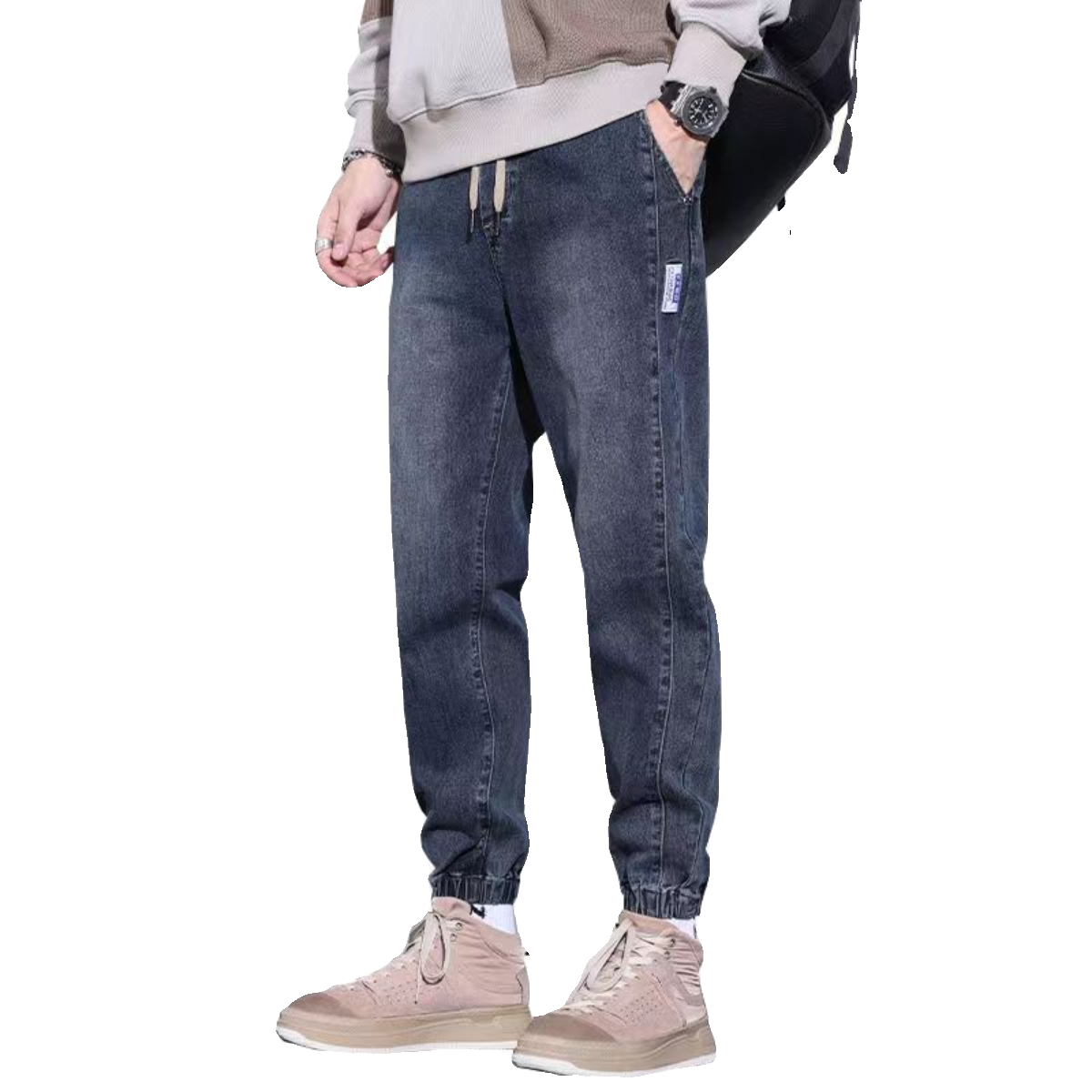 牛仔裤男款束脚宽松哈伦裤2024春秋新品潮流百搭弹力休闲工装裤子,淘宝优惠券,粉丝福利购,淘宝优惠卷