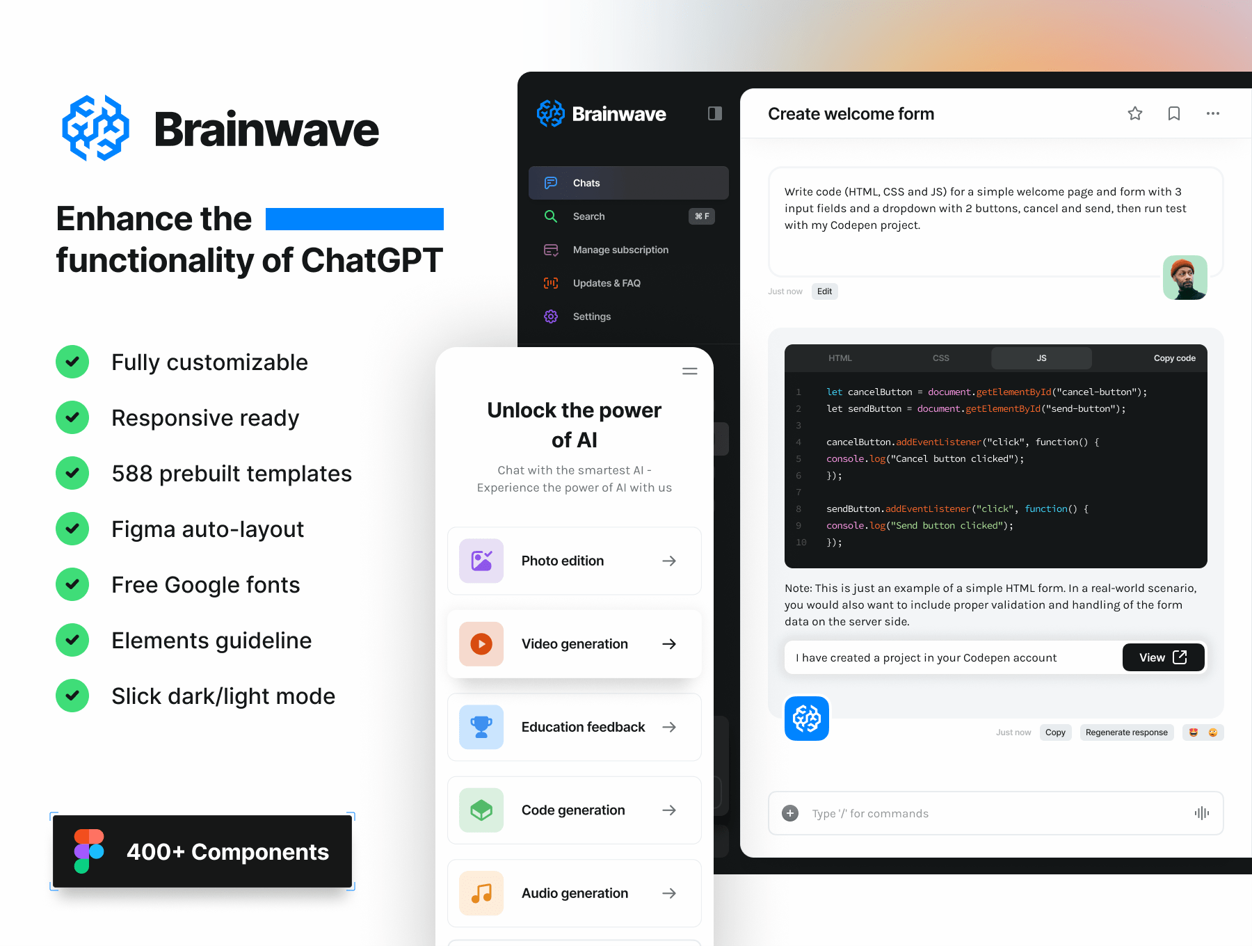 【3合1】AI智能产品 桌面端+APP端+着陆页 Figma UI8 Brainwave - 图1