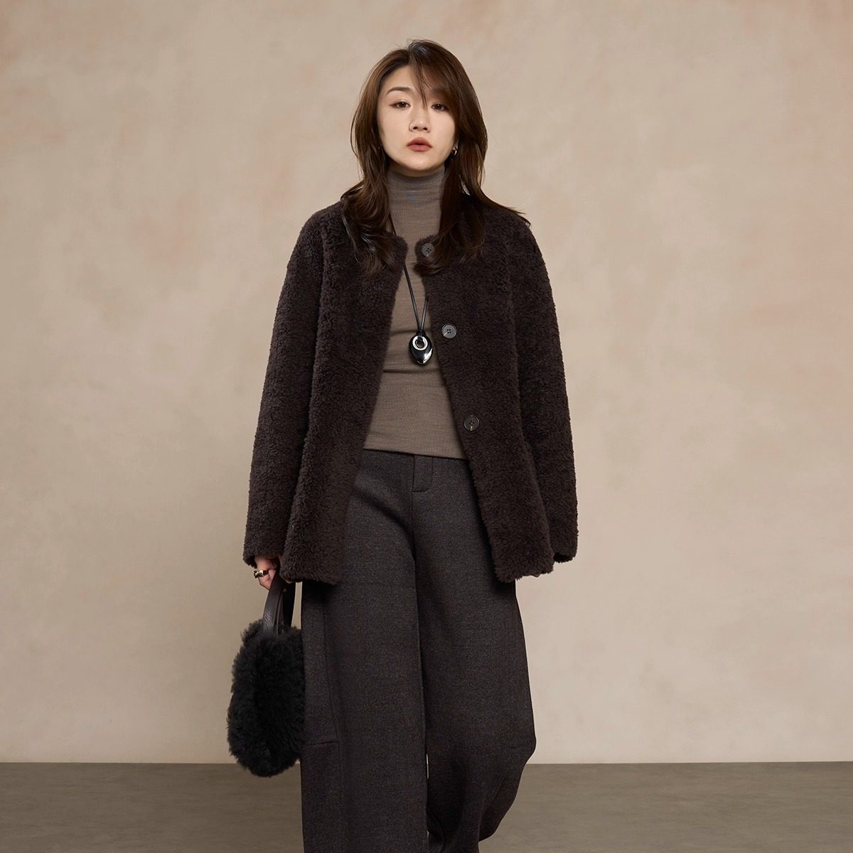 MENGJIAN100羊毛麂皮绒夹克外套女2025冬季新款皮毛一体轻奢大衣,淘宝优惠券,粉丝福利购,淘宝优惠卷