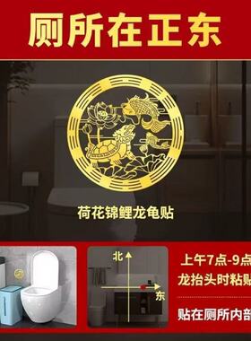 新款厨房门对卫生间化解厕所净秽图门贴纸就用锦鲤荷花龙龟贴