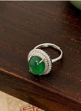 新款泰银绿色新中式旗袍古风指环