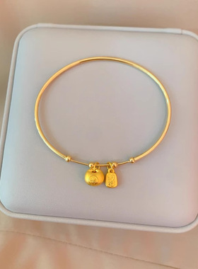 镀银小胖福细圈手镯新中式黄色