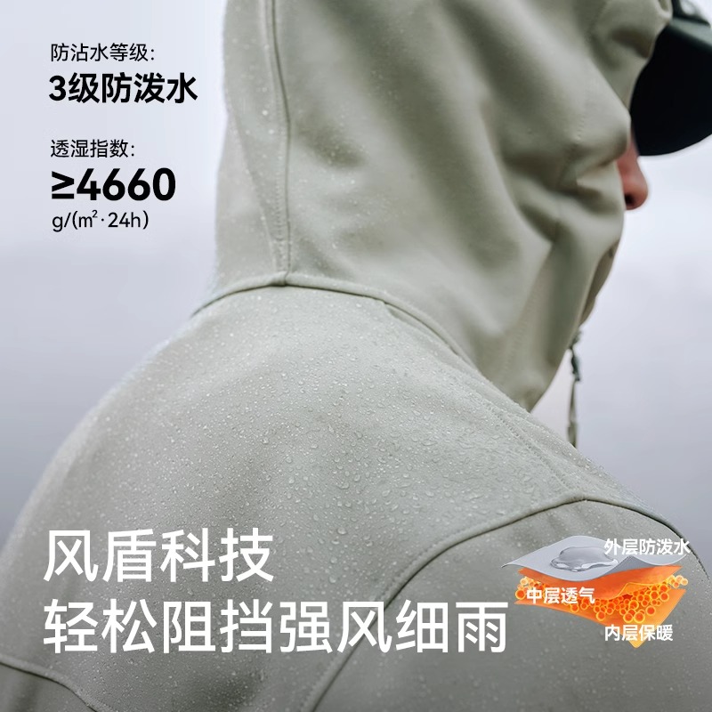 【风盾】伯希和软壳衣男2025新款户外加绒防风登山冲锋衣内胆外套