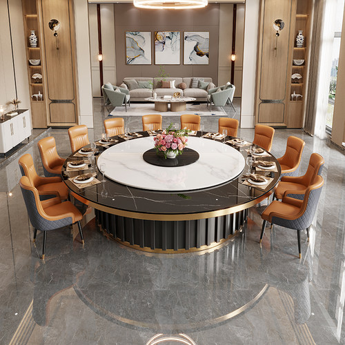 酒店餐桌大圆桌电动岩板转盘轻奢电磁炉火锅家用宴会桌1.8米20人 - 图3