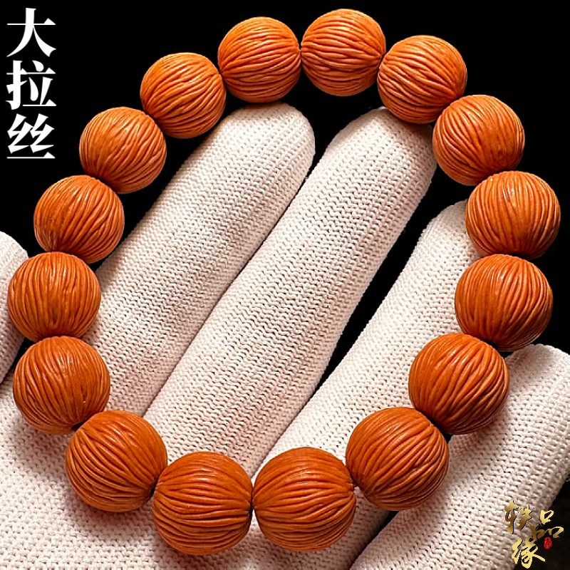 拉丝猴头手串高端文玩男士高品质原生态正圆光珠核桃雕刻橄榄核雕 - 图1