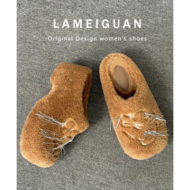 甜美溜须兔毛绒白色包头拖鞋女外穿2025新款松糕厚底加绒勃肯棉鞋,淘宝优惠券,粉丝福利购,淘宝优惠卷