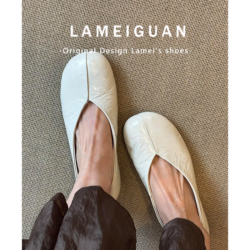 羊皮版！白色浅口芭蕾舞鞋女2025春季新款法式圆头平底单鞋一脚蹬,淘宝优惠券,粉丝福利购,淘宝优惠卷