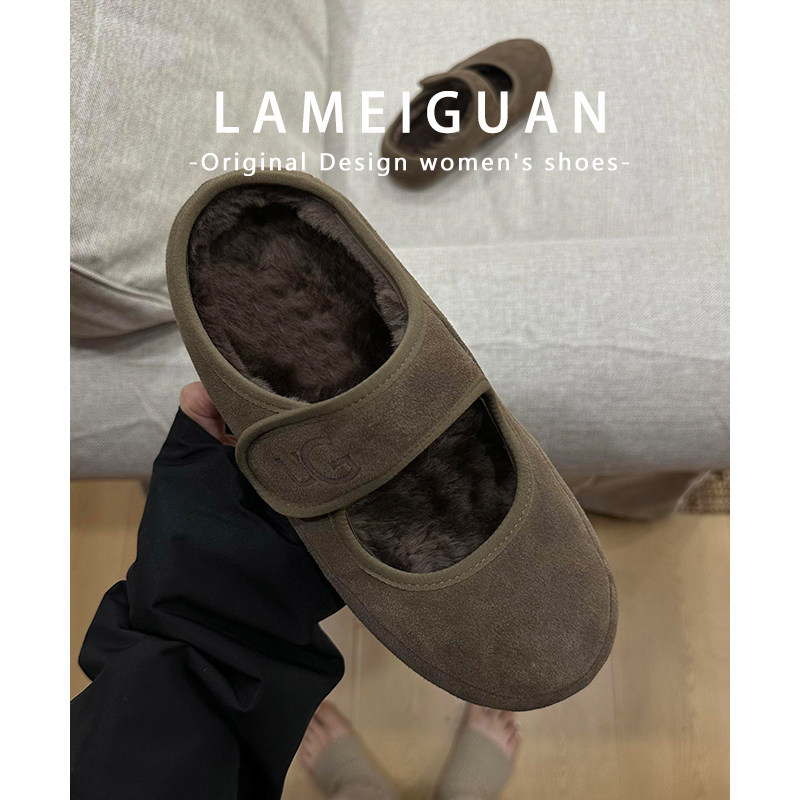 胡桃木色加绒平底豆豆鞋女外穿2025新款秋冬新款毛毛玛丽珍棉单鞋,淘宝优惠券,粉丝福利购,淘宝优惠卷