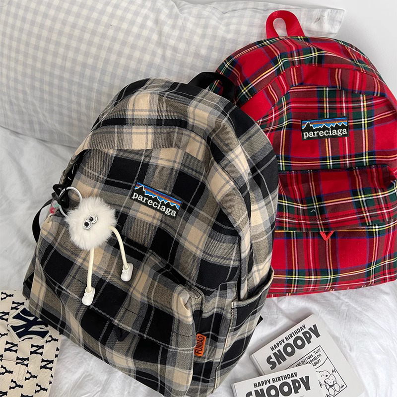 巴塔正品pareciaga复古格子背包大容量大学生书包女初中生双肩包 - 图1