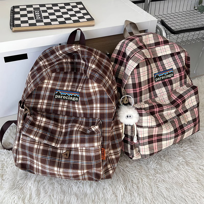 巴塔正品pareciaga复古格子背包大容量大学生书包女初中生双肩包 - 图3