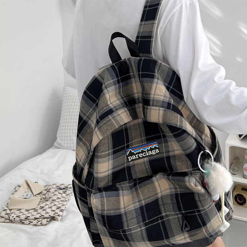 巴塔正品pareciaga复古格子背包大容量大学生书包女初中生双肩包 - 图0
