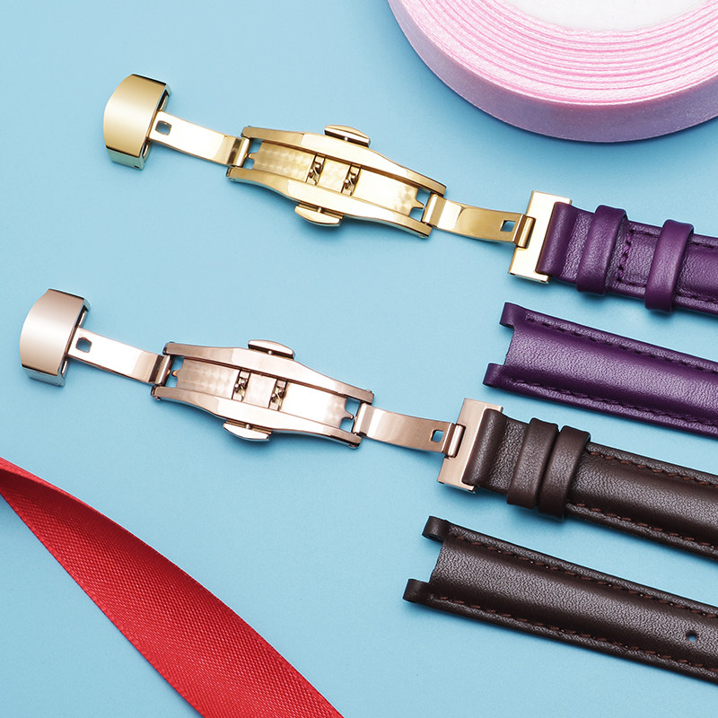 手表带女适配卡西欧手表小牛皮腕链 曼琳美运动配件