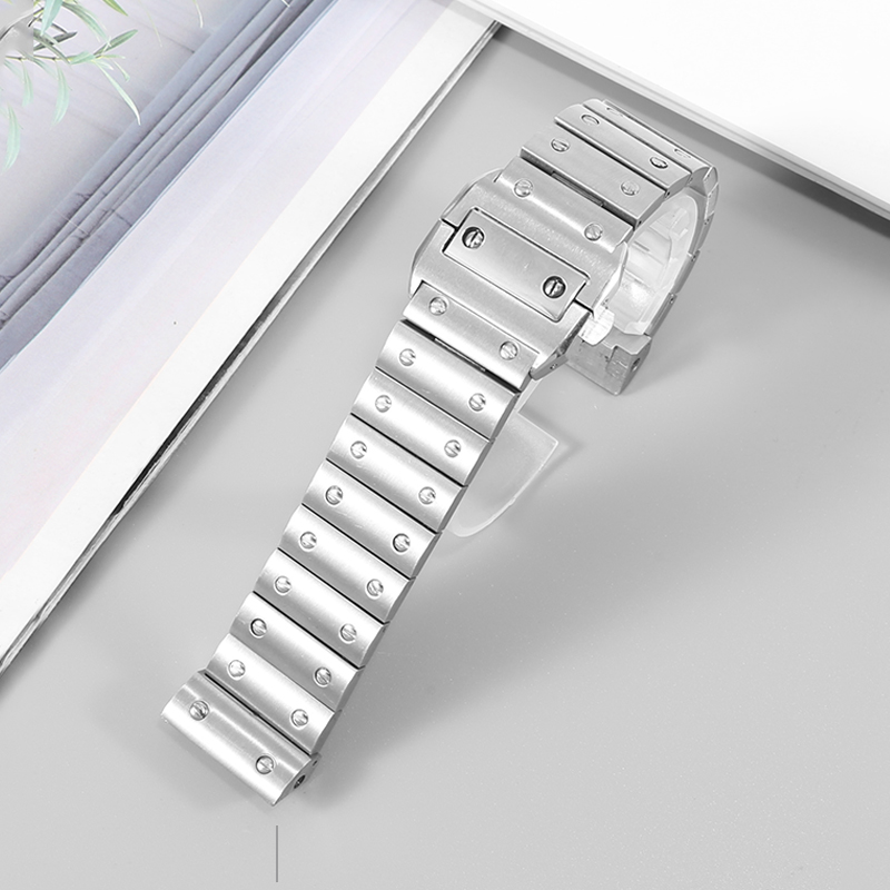 适配卡地亚不锈钢男山度士桑托斯100系列 WSSA0009精钢手表带23mm - 图0
