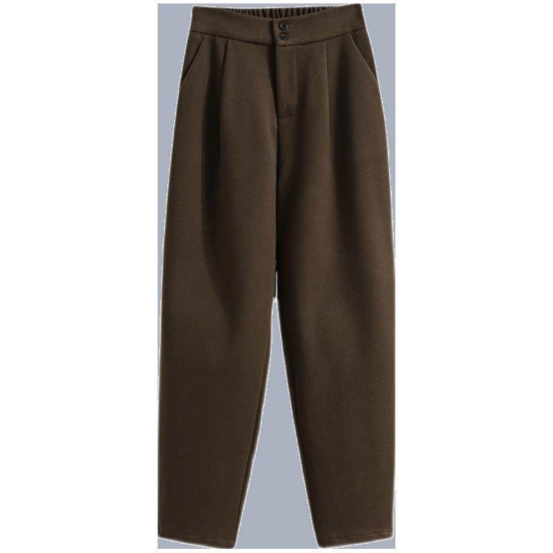 韩国咖啡色加厚毛呢裤女2025年秋冬新款胖mm梨形身材烟管阔腿裤子,淘宝优惠券,粉丝福利购,淘宝优惠卷